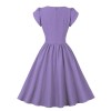Vintage Women Bubble Short Sleeve Button Design Big Swing Mid Length Dress 5043