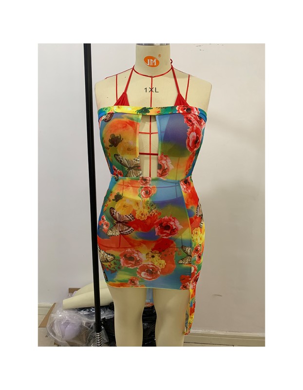 Flounces Swimsuit V  Neck Floral Print Sexy High Waist Womens Bikini 678