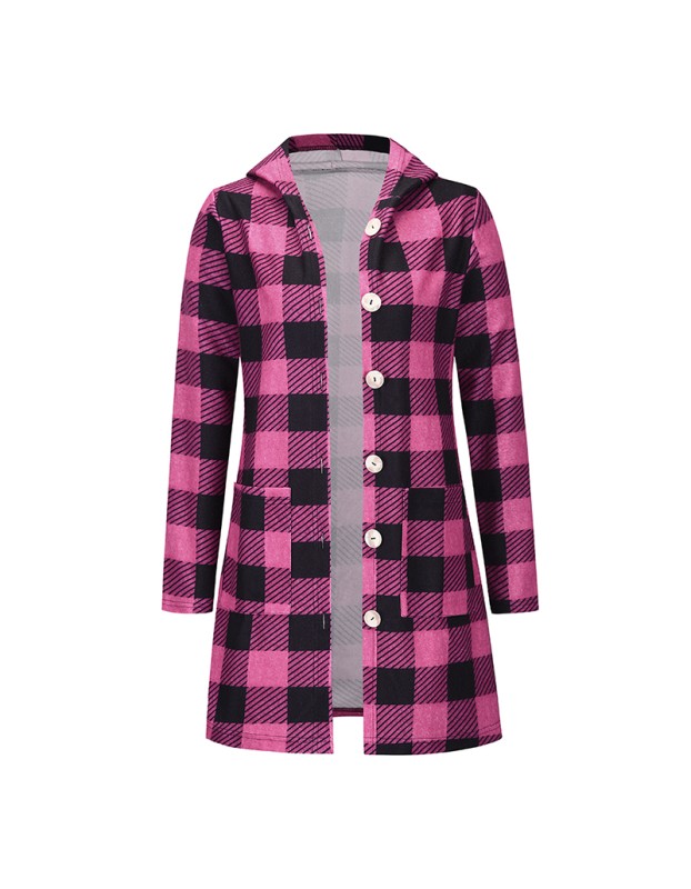 Shirt With Long Sleeve Single Breasted Plaid Flannel Women Midi Coats LQ172