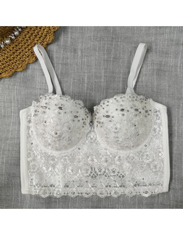 Lace Suspender Bright Drill Top Short Sexy Tight Shaping Chest 8825