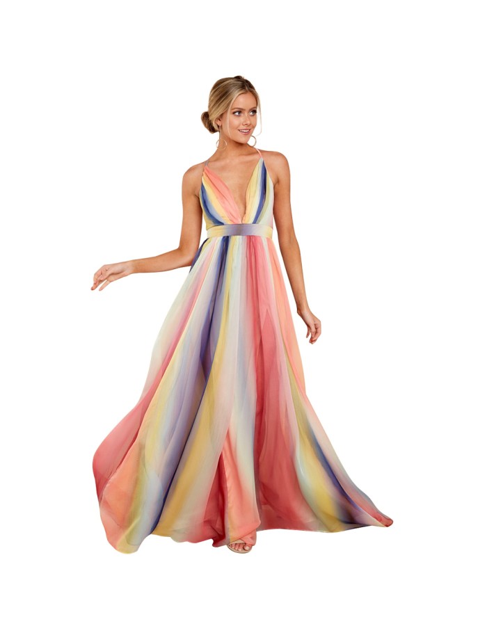 Sexy Women's Deep V-neck Halter Chiffon Dress M8248