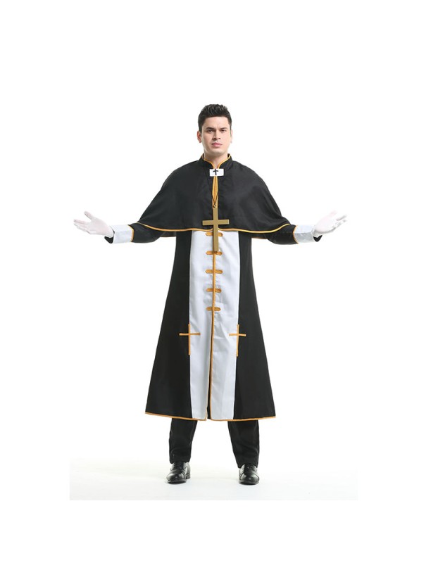 Halloween Black Party Male Priest Godfather Missionary Cosplay Costume XY82225