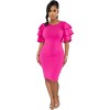 New Style Commuter Square Collar Short Sleeve Solid Color Slim-Fit Dress 9423