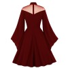 Women Fashion Elegant Mesh Patchwork Flare Sleeve Party Dress M3067