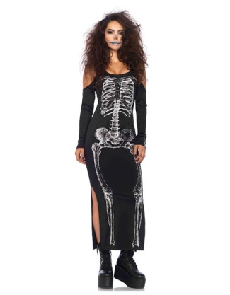 Slip up Skeleton zoobie halloween party costume long dress