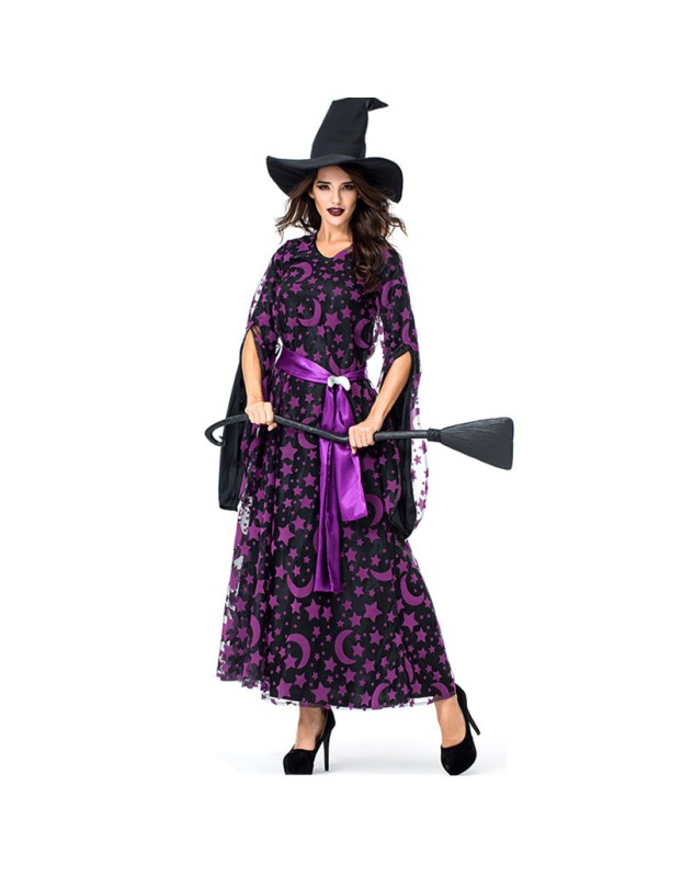 Print Funny Magic Broom Witch Cosplay Costume Wizard Jumpsuit Halloween M40768