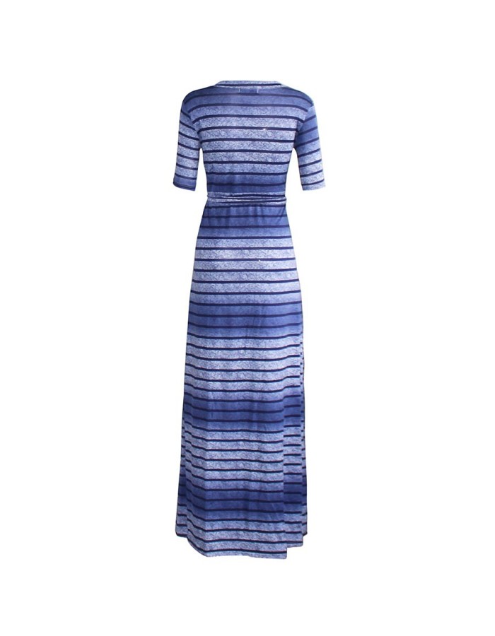 Summer Stripe Printed Swing Maxi Dress Plus Size M8433