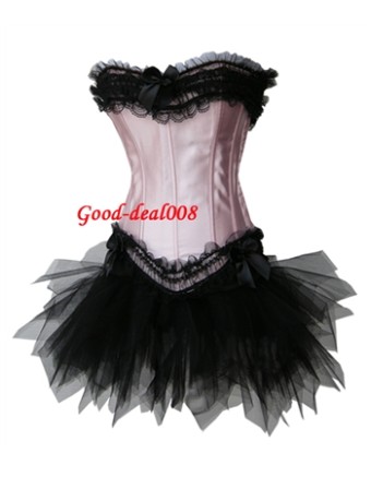 Sexy pink satin corset with skirt M1701