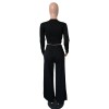 Long Sleeve Bandage Top + Wide Leg Long Pants Casual 2 Pieces Sets M8490