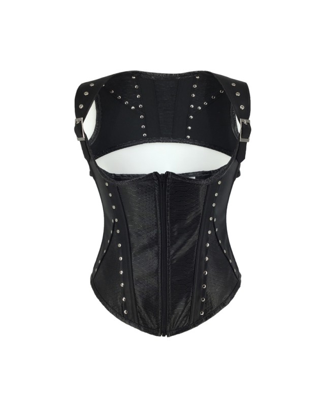 Faux Leather Sexy Fish Scale Printed Steampunk Corset Vest m1429