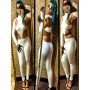 2014 Best Selling Spandex White Long Sleeves Hollow Out Women Jumpsuit M3848