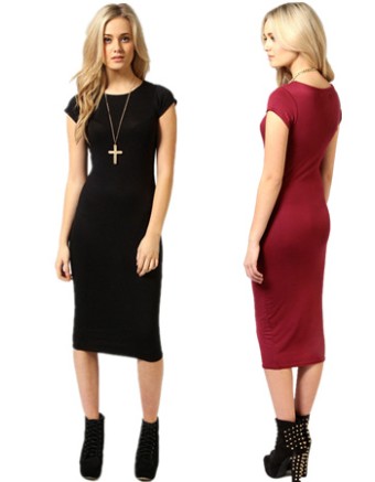 Hot Women Solid Sexy Short Sleeve Midi Pencil Dress M30224