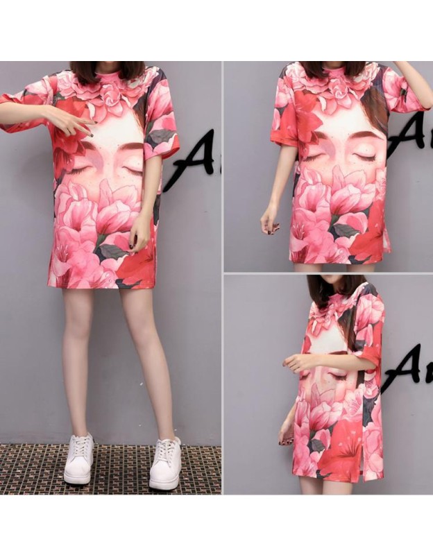 Casual Loose Cartoon Printed T Shirt Dress M8369