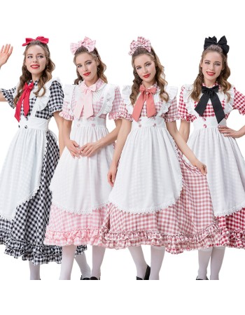 Halloween Farm Checked Lace Oktoberfest Costume Maid Master Dress YM0925