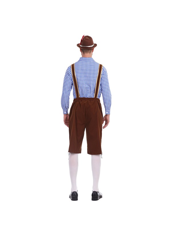 German Traditional Oktoberfest Plaid Shirt Men Beer Suspender Suit Costume YM3645