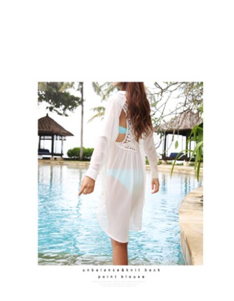 White floral embroidery beachwear M5317