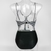 Black White Striped Hollow Out Sexy Two Pieces Bikini Swimsuit 18005L