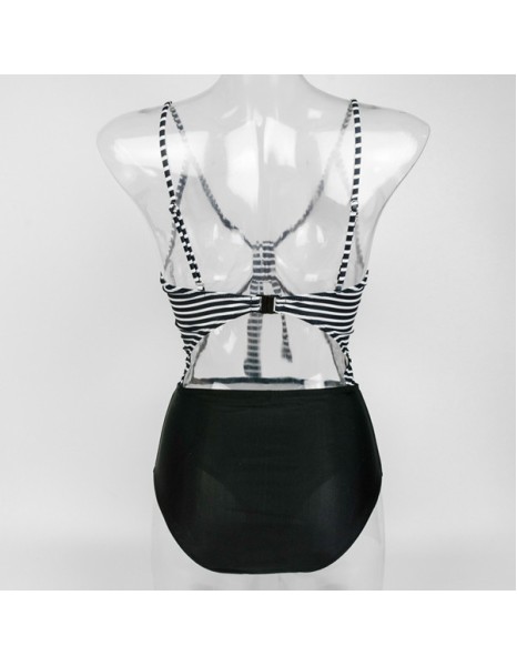 Black White Striped Hollow Out Sexy Two Pieces Bikini Swimsuit 18005L