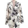 Splash-Ink Flower Print Dress Vintage Tie Waist Suit Jacket Woman Sexy Skirt 5176