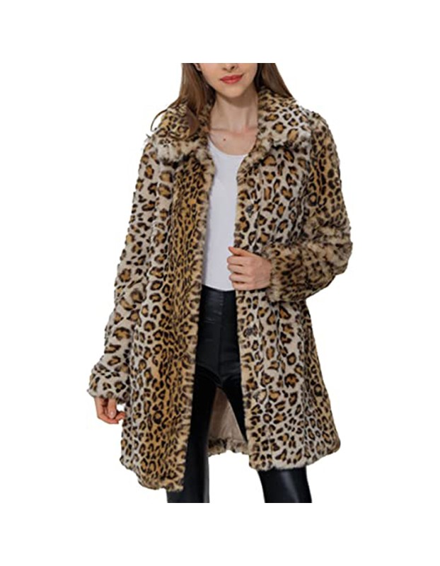 Black And White Extra Cover Women's Leopard Print Pocket Loose Plush Coat YM8629