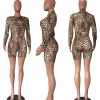 Sexy Long Sleeves Turtleneck Leopard Fitness Biker Playsuits M9125