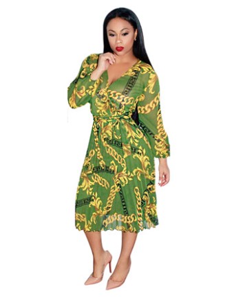 THREE-COLOR BEACH PRINTED DRESS M88096