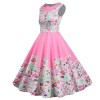 Sleeveless Pleated Pink French Retro Female Printing Dress JY15102