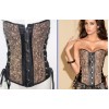 Coffee Faux Leather Trims Turquoise Brocade Corset M1219