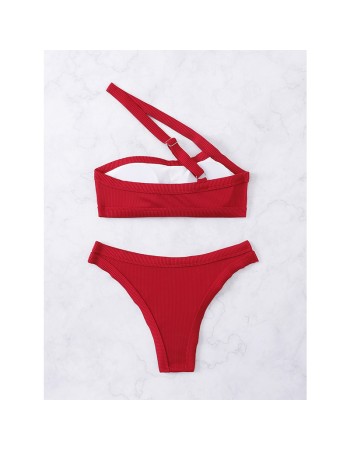 Women Sexy Red Swimsuit With Tie And Solid Color Bikini A2203