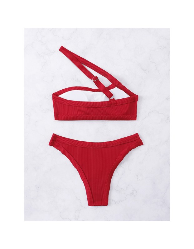 Women Sexy Red Swimsuit With Tie And Solid Color Bikini A2203