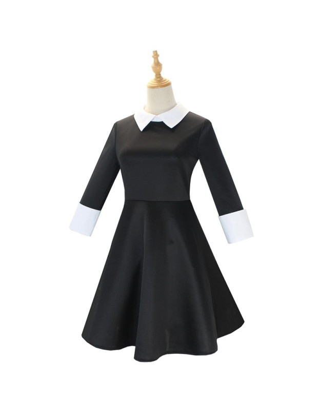 Addams Family Costume Halloween Wednesday Black Dress Cosplay Costume F411