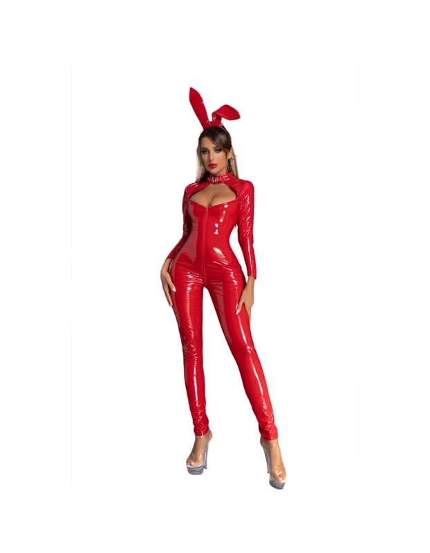 Sexy Open Crotch Women Patent Leather Bright Jumpsuit Sex Uniform 68039