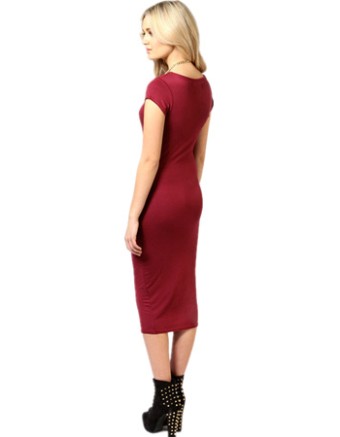 Hot Women Solid Sexy Short Sleeve Midi Pencil Dress M30224