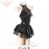 Women Imp Bat Patent Leather Witch Dress Costume Daemon Uniform Cosplay FSM096