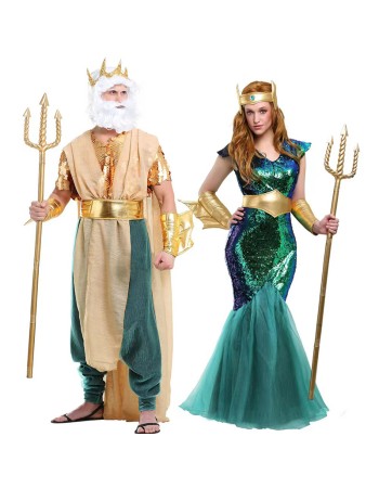 Ancient Greek Sea God Mermaid Dress Up Table Couples Stage Costumes SM20127