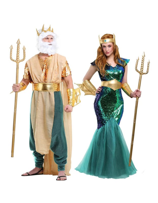 Ancient Greek Sea God Mermaid Dress Up Table Couples Stage Costumes SM20127