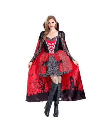 Women Witch Cosplay Vampire Zombie Costume Red Demon Dress YM40524