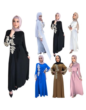 Moslem Women Dress Scarf Party Evening Elegance Plus Size Lace Waist Dress 20373