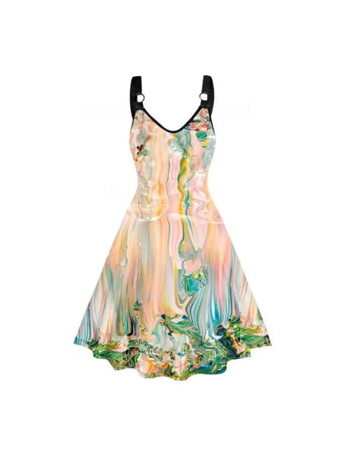 Sexy Halloween Print Dresses Ladies Elegant Sleeveless Women Dress Gothic Robe M5153