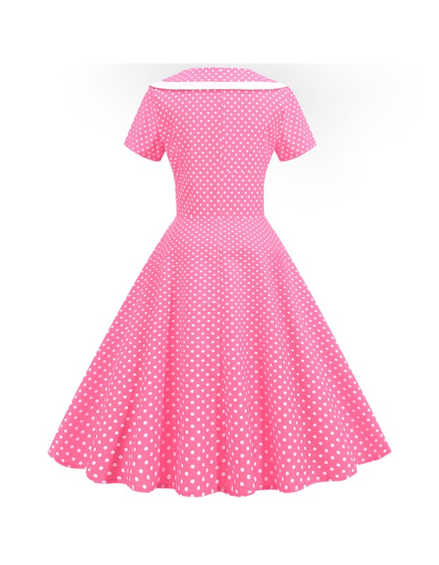 Polka Dots V Neck Women Casual Royal Blue Prom Spring Dresses JY15122