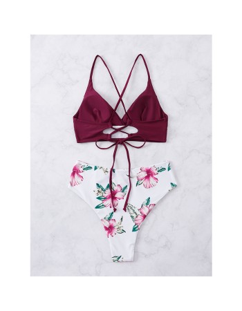 Printed Strap Two Piece Swimsuit Set Sexy Bikini Woman Swimwear A2205
