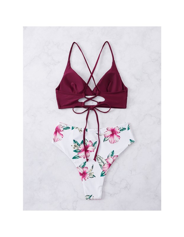 Printed Strap Two Piece Swimsuit Set Sexy Bikini Woman Swimwear A2205