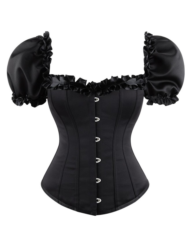 Black Sexy Ruffle Sleeves Lace-up Steampunk Victorian Overbust Corset Top WK2206
