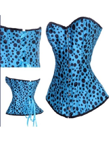 blue satin sexy corset with black dot m1849C