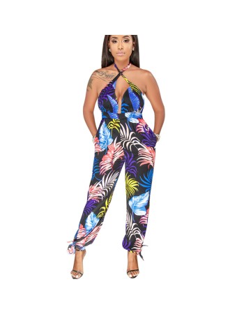 V Neck Floral print sexy summer jumpsuit M8243