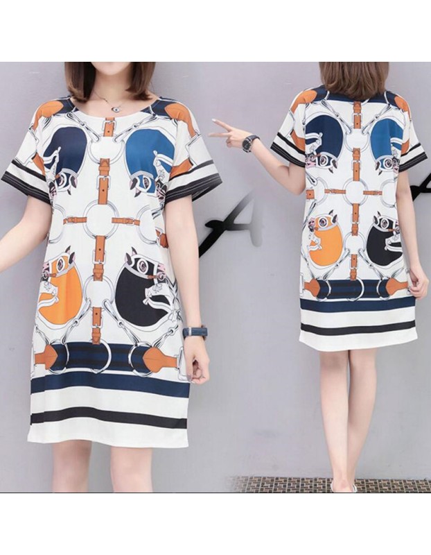Casual Loose Cartoon Printed T Shirt Dress M8369