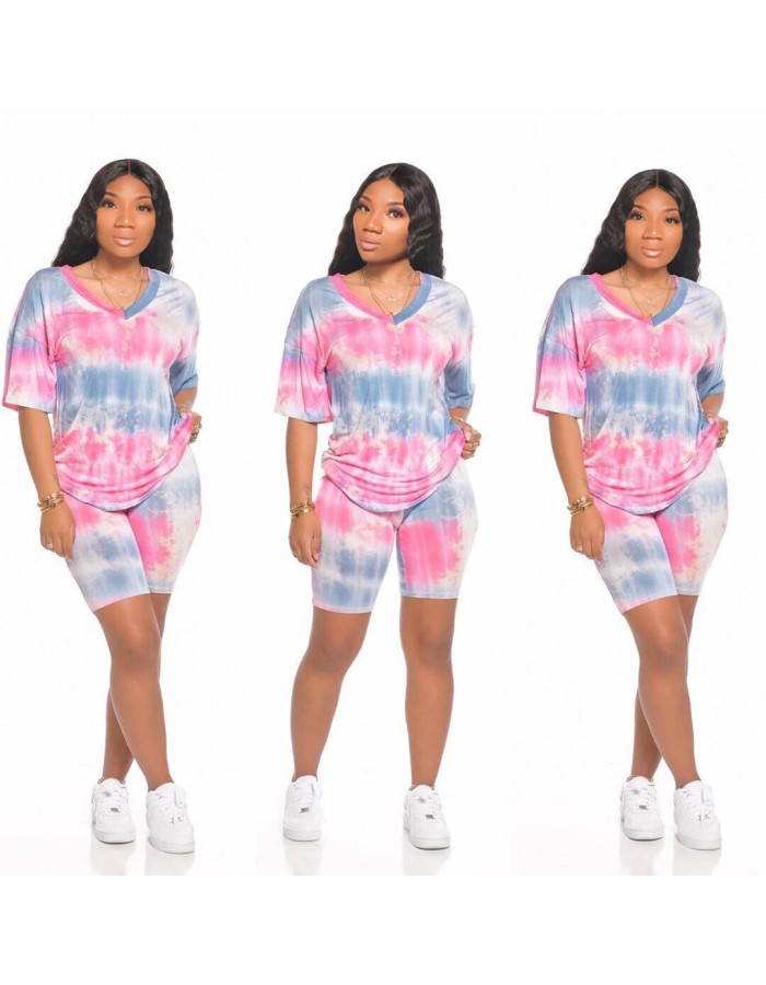 Tie Dye Printed 2 Piece Set Women Casual Outfits M8555