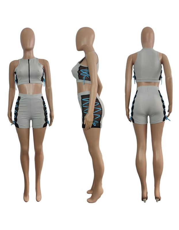 Sleeveless Tops Women Summer Mesh Two Piece Set M043