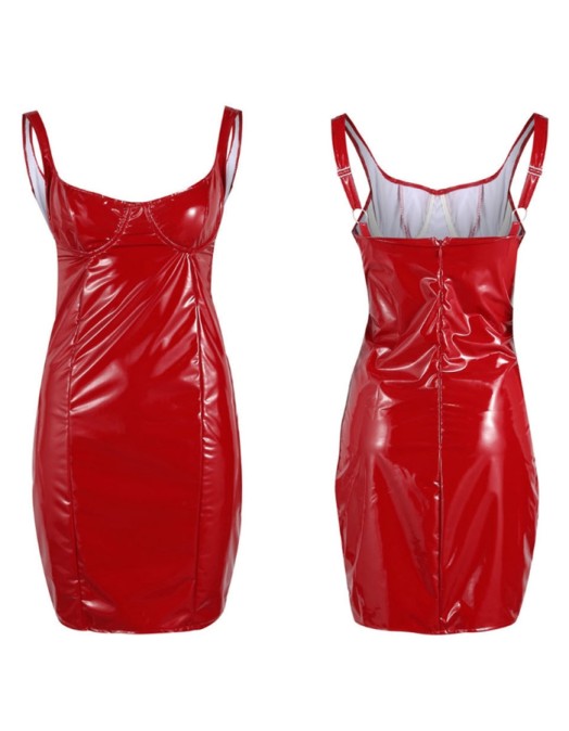 Sexy Faux Leather Pencil Mini Bodycon Dress m7315