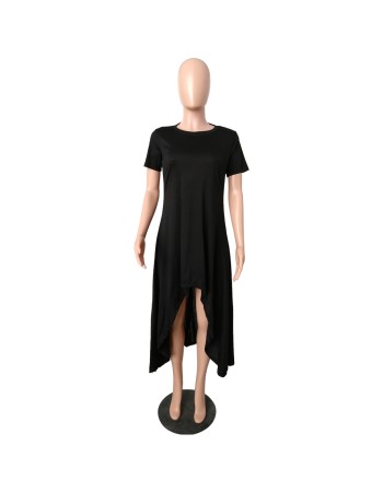 Solid color irregular skirt dress M8471
